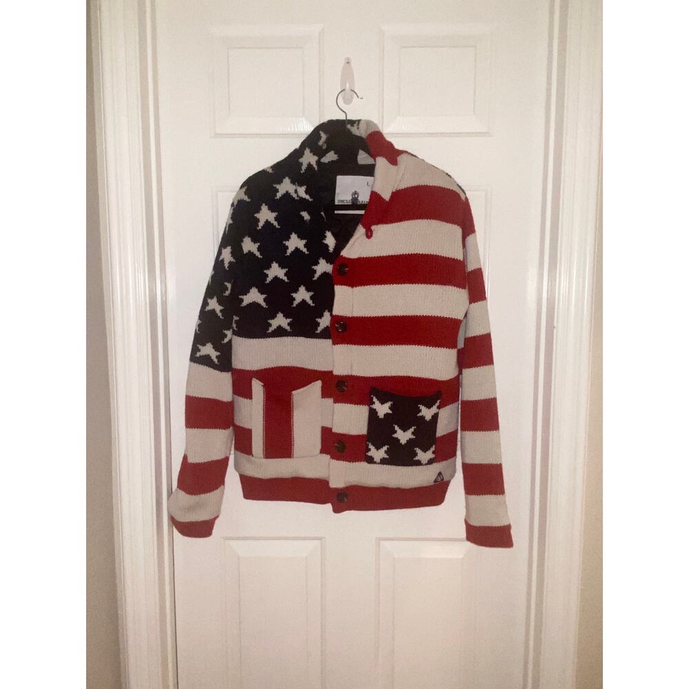 VINTAGE Uncle Ralph Quilted Sweater Jacket American Flag Patriotic Mens large